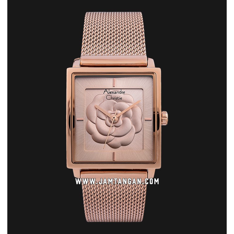 Alexandre Christie AC 2848 LH BRGRG Ladies 3D Flower Dial Rose Gold Mesh Strap