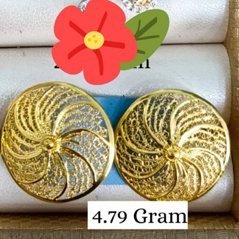 Earring Giwang Etnik Bulat batik Indonesia Cantik besar Gold Emas asli