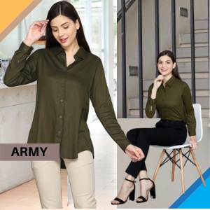 kemeja wanita casual blouse wanita korean style oversize polos lengan panjang terbaru kekinian SS04-ARMY