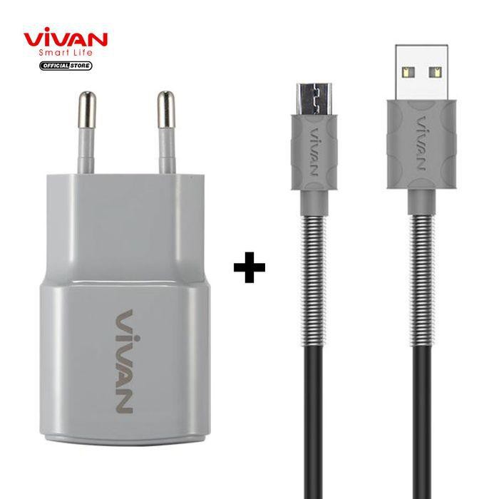 VIVAN FM100 Kabel Android Grey + Charger Power Oval 2A USB Grey