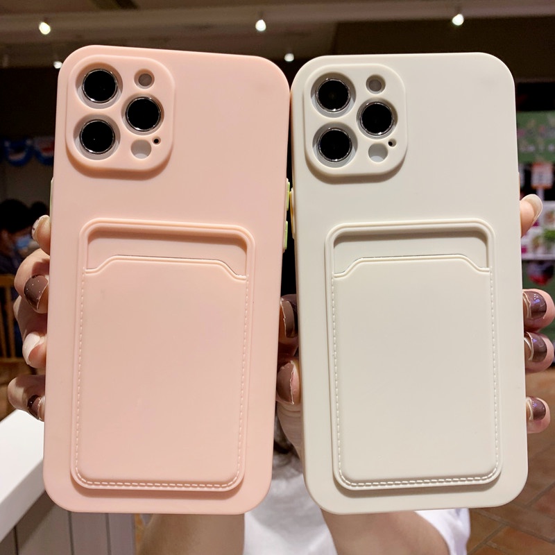 Soft Case TPU Dengan Holder Kartu Untuk iPhone 12 11 Pro Max Mini X XS Max XR SE2 7 8 Plus