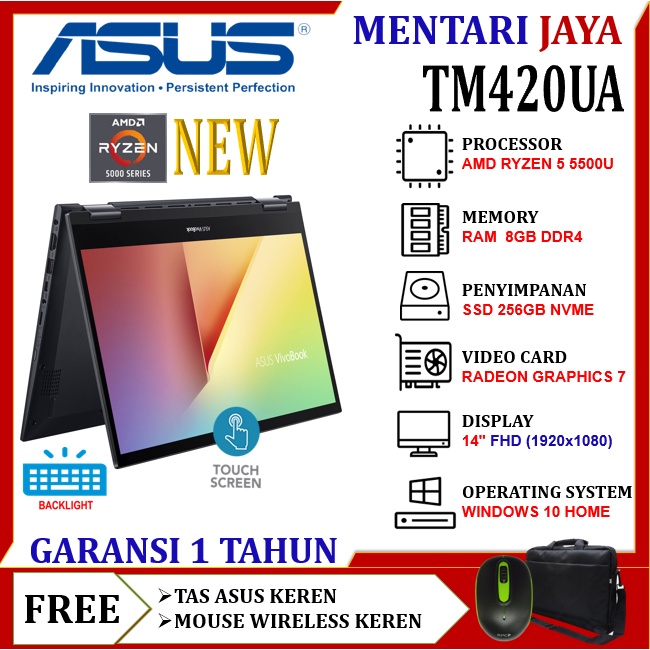 Laptop Asus Vivobook Flip 2in1 Touchscreen TM420UA AMD Ryzen 5 5500U 8GB 256GB 14 FHD IPS Windows