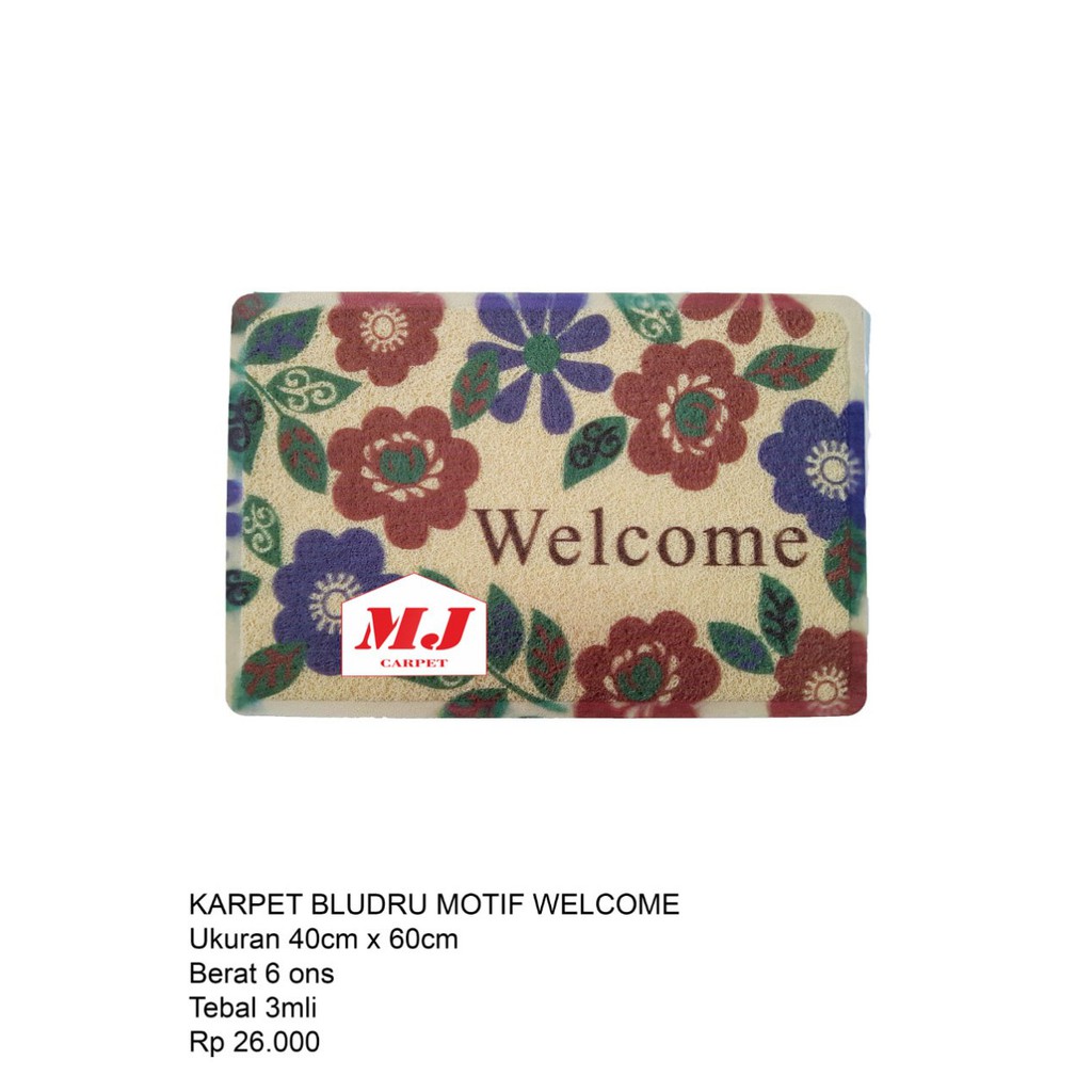 Karpet Bludru "Welcome" Motif Bunga