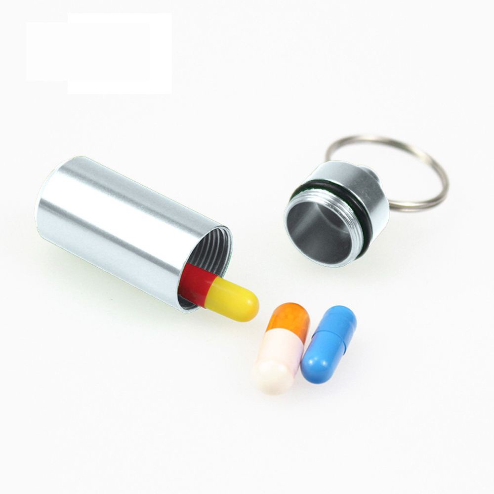 REBUY Functional Mini Aluminum Emergency Pill Case Box Keychain Waterproof Bottle Convenient Container Holder Hot Sale Keyring/Multicolor