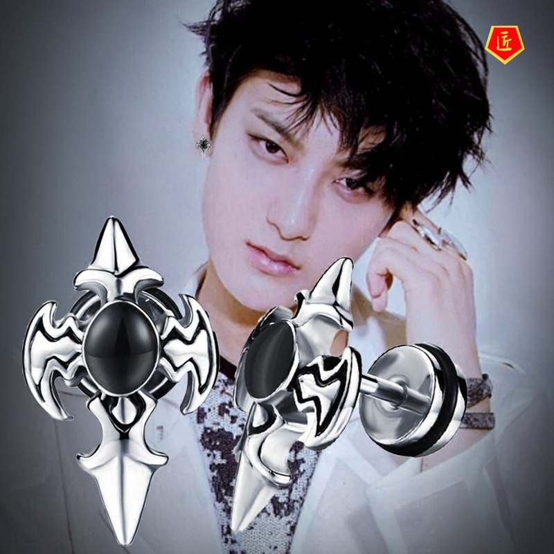 [Ready Stock]Men's Fashion Knight Cross Stud Earrings