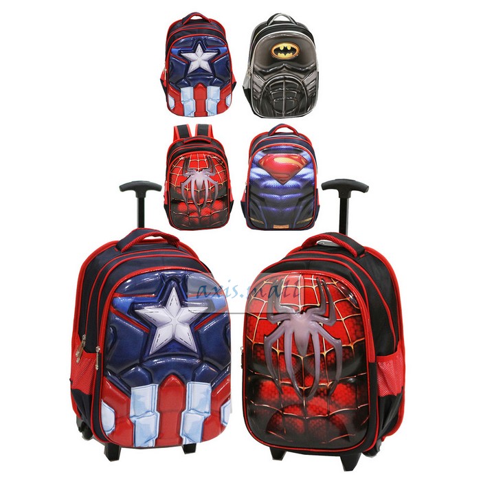 Tas Gendong Koper Anak Cowo Cowok  NI314 Tas Trolley Anak Sd Import - Avengers - Spiderman - Batman