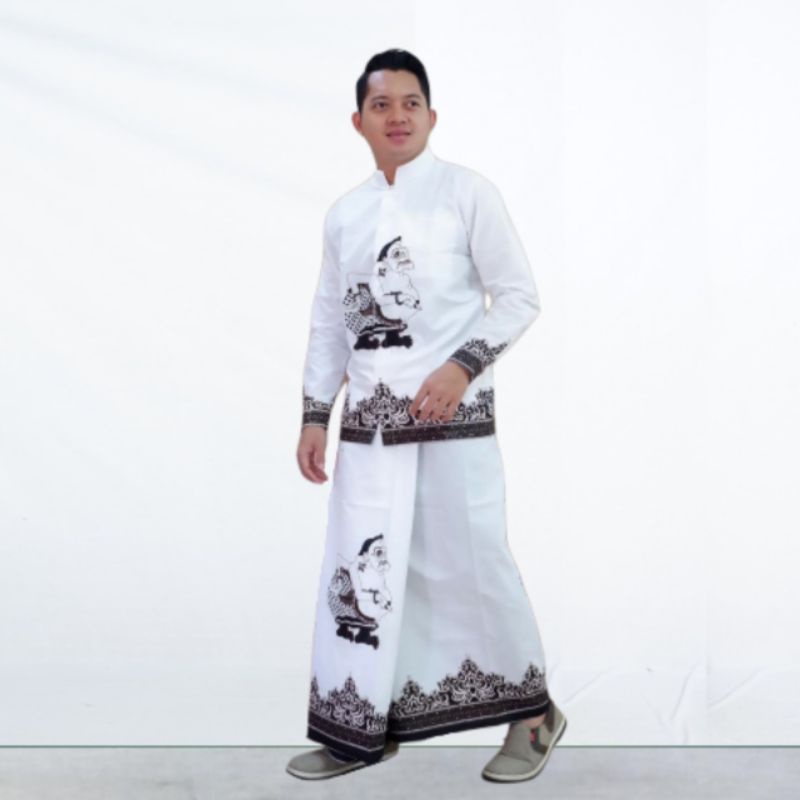 Fashion Muslim Baju Koko Pria Setelan Sarung Batik Solo Modern Kemeja Lengan Panjang Pendek Full Fur