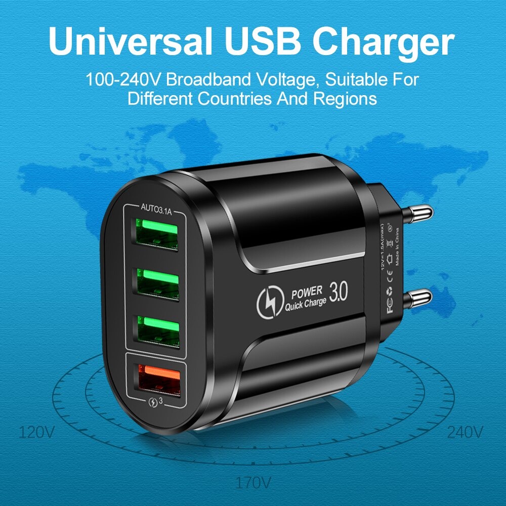 Charger USB Fast Charger 4 Port QC 3.0 48W - BK-385 - Black