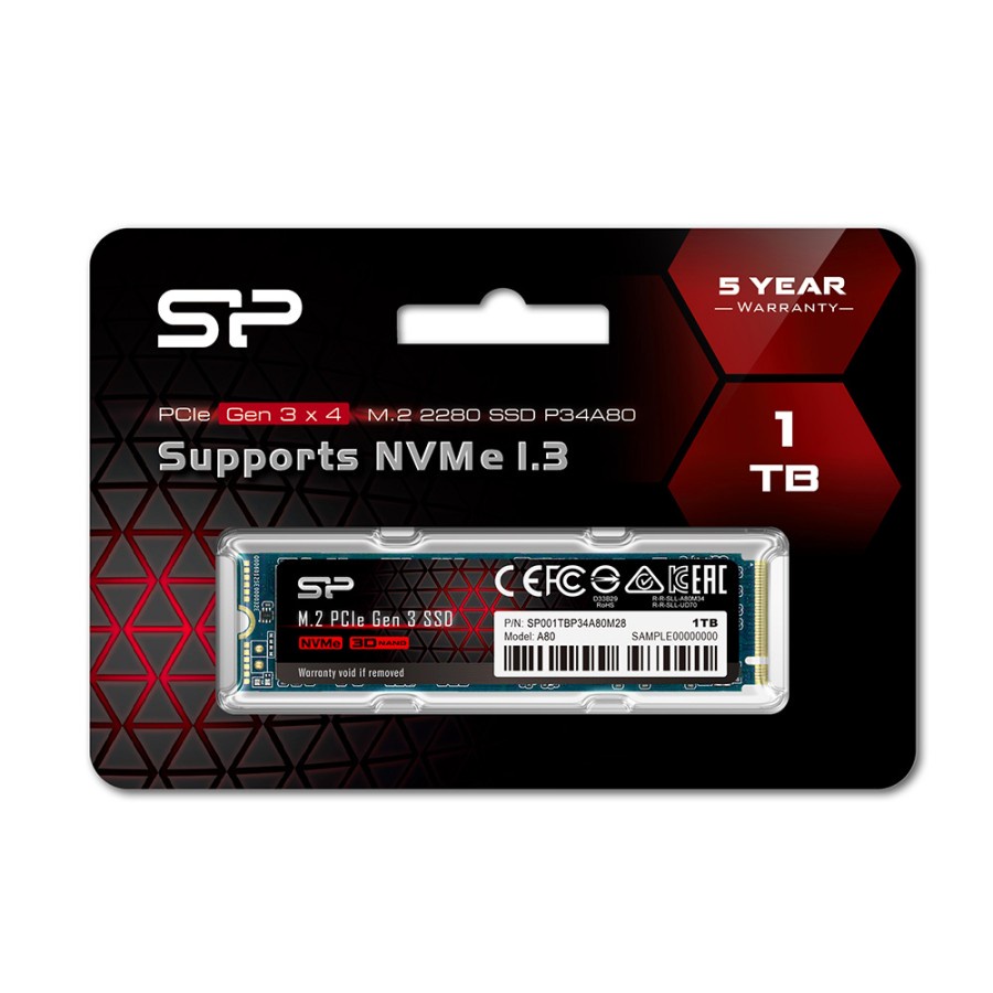 Silicon Power A80 1TB SSD M.2 2280 PCIe Gen3x4 NVMe 1.3 - SSD 1TB