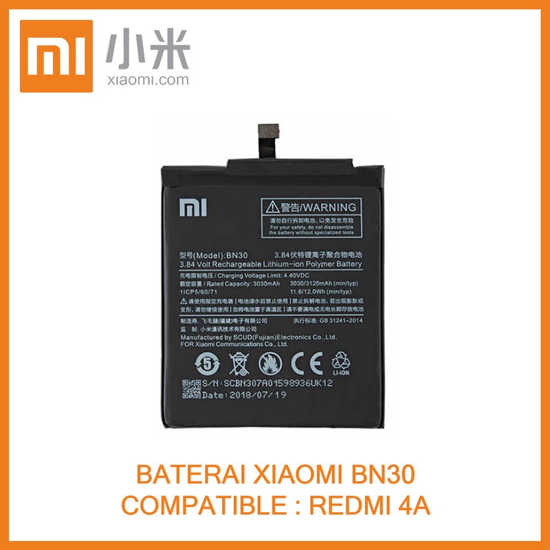 BATERAI XIAOMI BN30 / REDMI 4A (ORI)