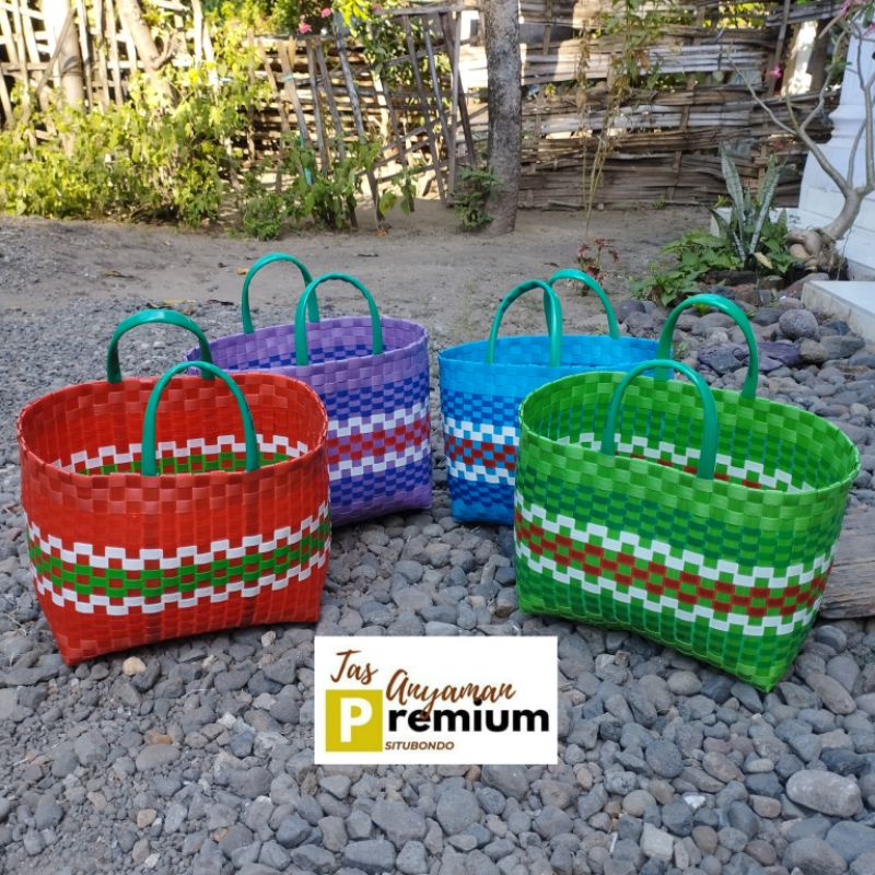 (Uk 5 Motif bunga tengah) Tas Anyaman/Tas Belanja/Tas Selametan/Keranjang Serbaguna/Premium Situbondo