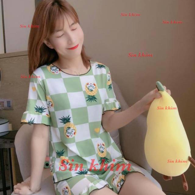 Baju tidur Wanita Import Bahan Kaos Spandex Tebal Aneka Motif All Size L Short Pants-6