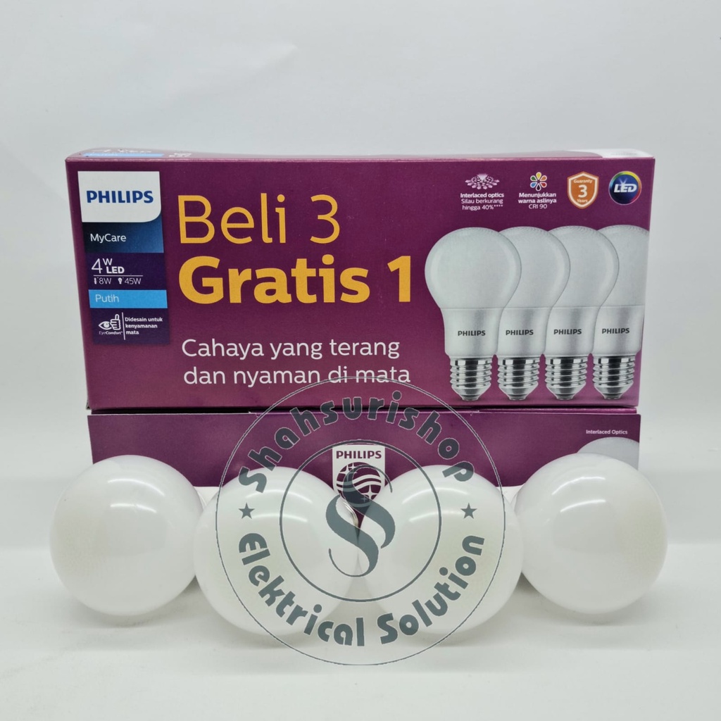 PHILIPS LAMPU PAKET 3 GRATIS 1 4 WATT 4 W MULTI PACK LED BULB