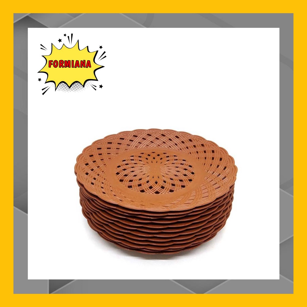 FM - Piring anyaman rotan Plastik isi 12 pcs - Cokelat