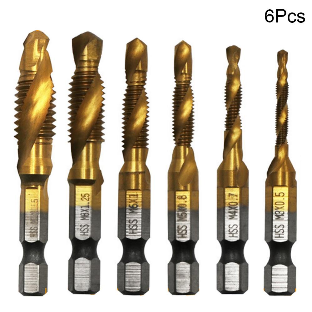 6pcs M3 M4 M5 M6 M8 M10 Metric Thread Compound Drill with HSS Titanium Coated for Punching and Cutting New Threads 