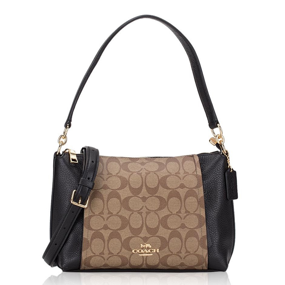 Coach Marlon hobo Shoulder Signature Khaki Black 1600