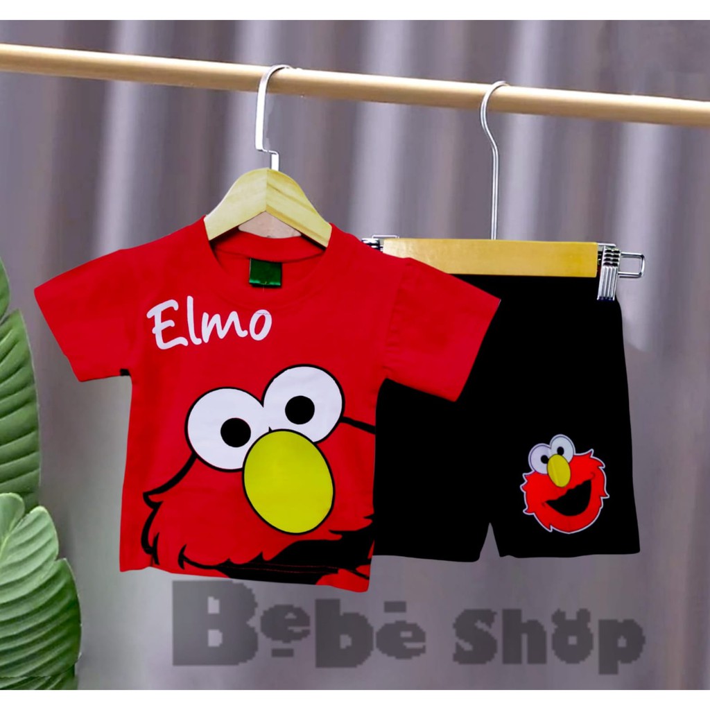 Setelan Baju Anak Karakter Elmo bahan Katun Usia 0 Sampai 10 Tahun