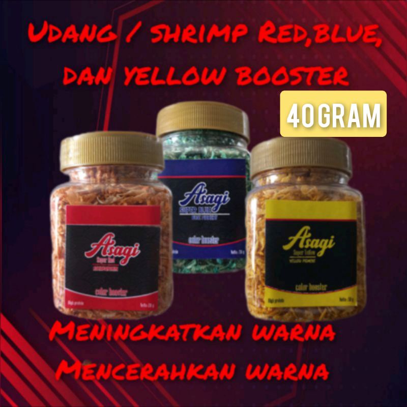 udang kering asagi udang kering carophyll / shrimp kering super red yellow blue 40 gram udang pakan 