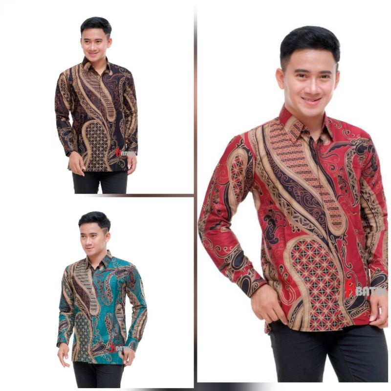 Kemeja Batik Pria Modern Lengan Panjang Casual Modis Slim Fit Trendy Masa Kini OL / KEMEJA BATIK DEW