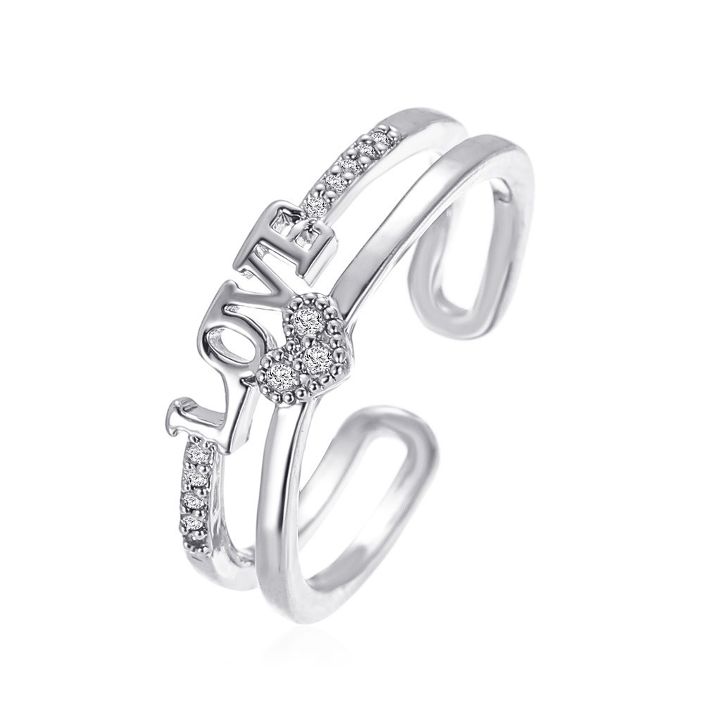 Cincin Multilayer Adjustable Desain Hati Hollow Hias Berlian Gaya Korea Untuk Wanita