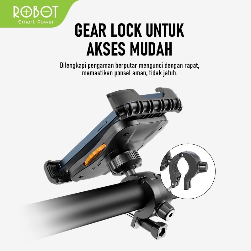 ROBOT RT-MH03 Motor/ Bicycle Handle Phone Holder Black - Garansi Resmi 1 Tahun