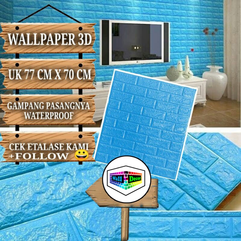 WD Wallpaper 3D Foam Sticker Warna Biru Tua Premium Wall Paper Tebal 3MM Wallpaper Stiker