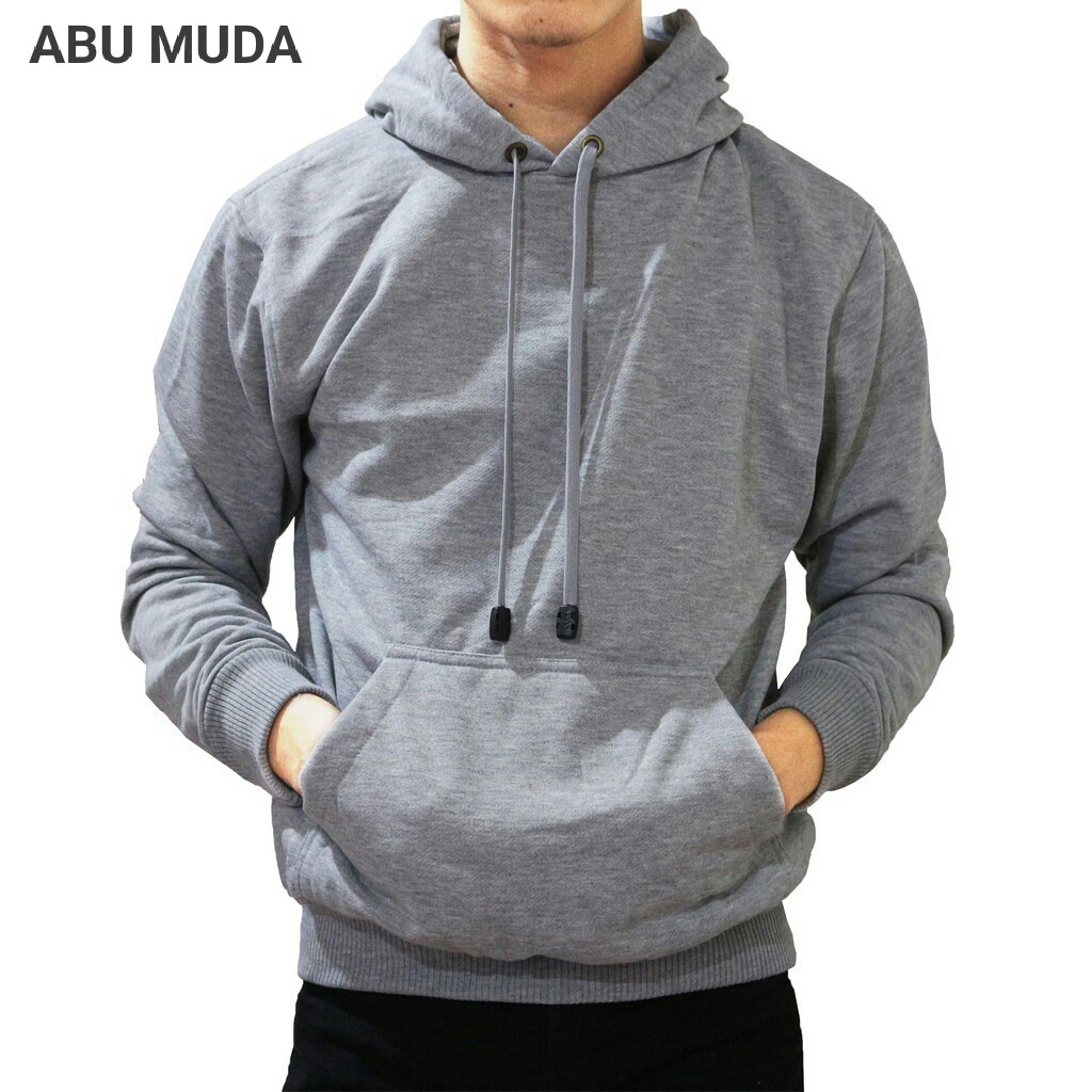 jaket polos jumper hoodie M,L,XL,XXL hitam pria wanita wame store-ABU MUDA