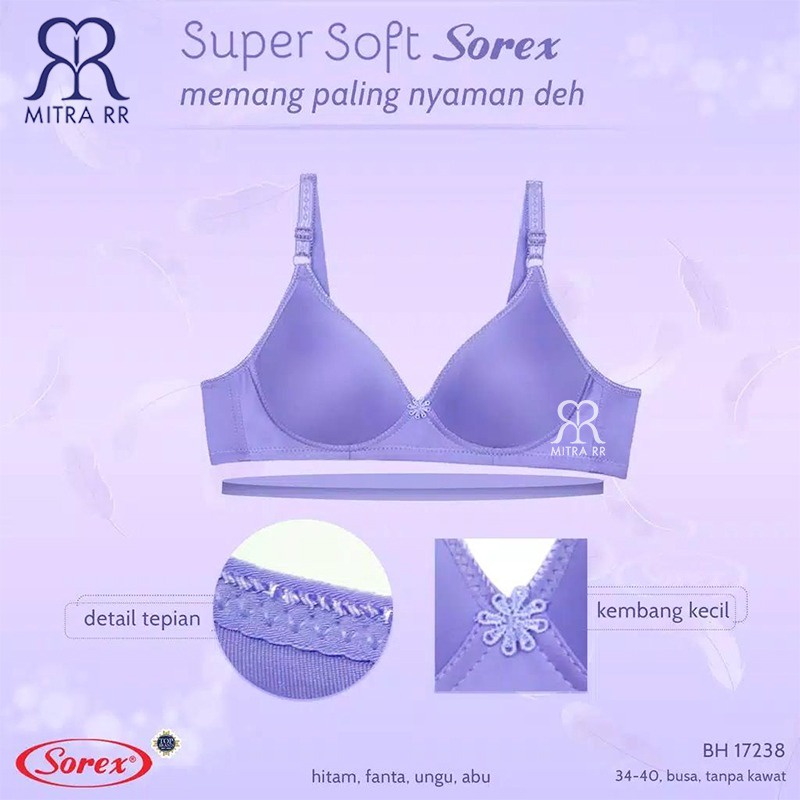 BH Sorex 17238 Bra Tanpa Kawat Super Soft Busa Sedang Setara Cup B BH Harian Simple Polos Kait 2