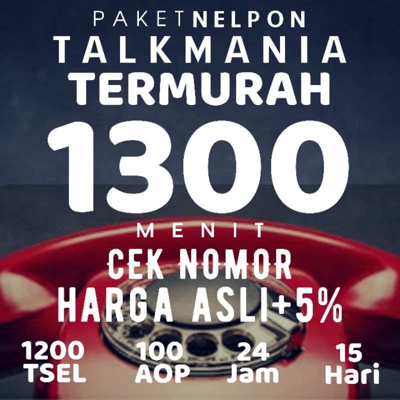 promo paket nelpon telkomsel 1300 menit 15 hari harga asli