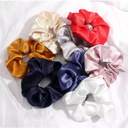 PREMIUM SCRUNCHIE SATIN - Bahan Satin Sutra Lembut Polos - Ikat Rambut Cepol Wanita Korea