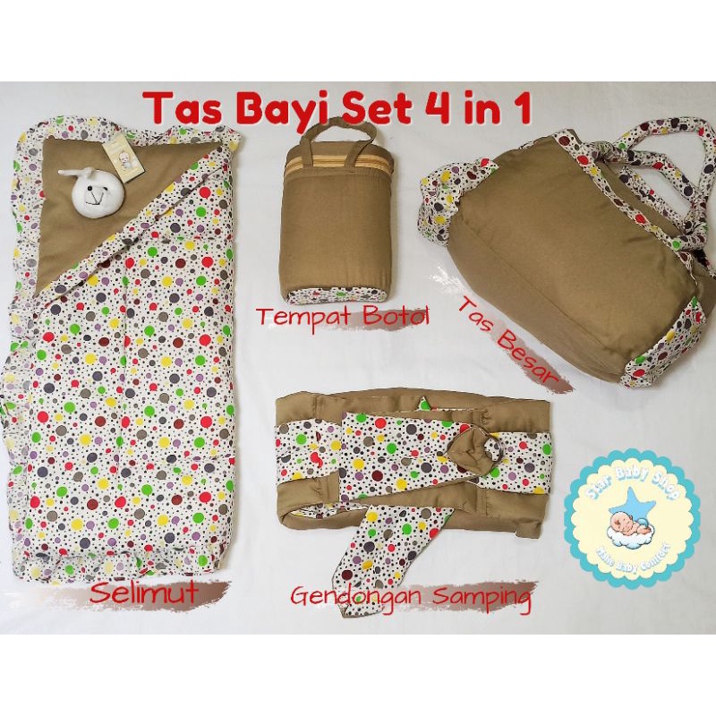 Tas Bayi Set 4 in 1 Polkadot/Perlengkapan Bayi