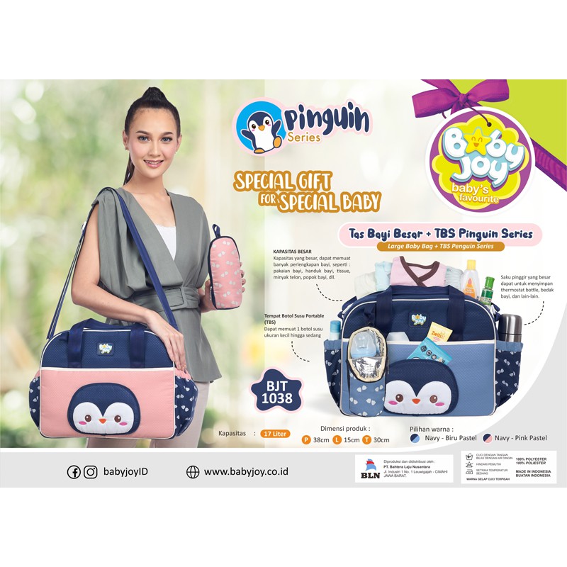 Tas Bayi Besar Baby Joy plus Tempat Botol Susu Portable Pinguin Series BJT 1038