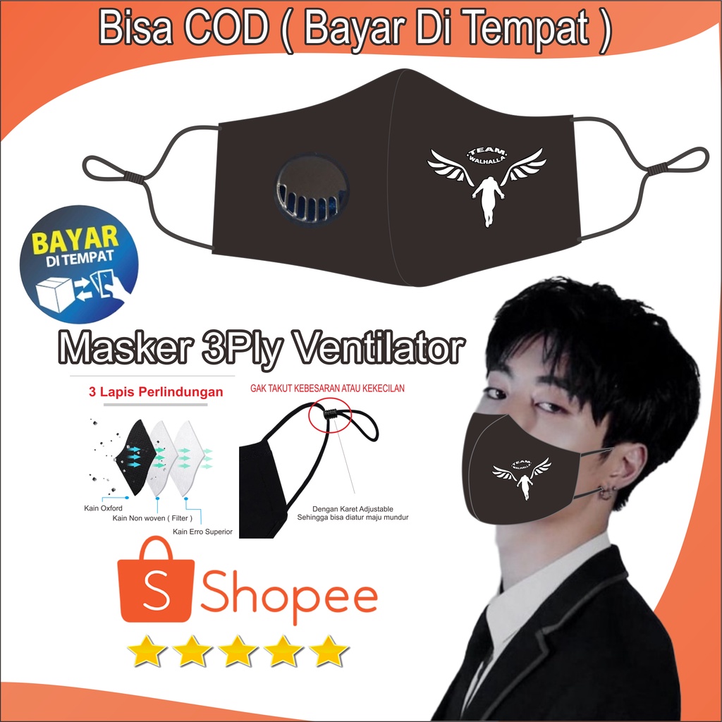 Masker kain Anime Tokyo Ravenger Team Valhalla Pria Dewasa Hitam Adjustable Dengan Ventilator Udara 