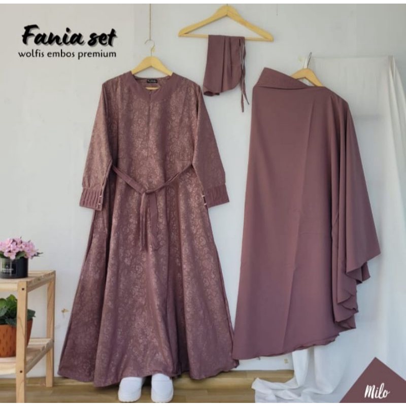 New Fania set embos warna milo all size