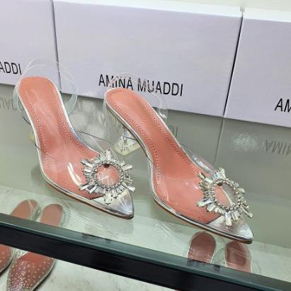 Fashion Amina Muaddi - SNR Heels 7cm / Sendal Transparan Amina impor O51O