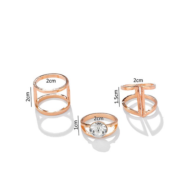 LRC Cincin Set Fashion Golden Rhinestone Geometric Openwork Wide Edge Alloy Ring Set K00650