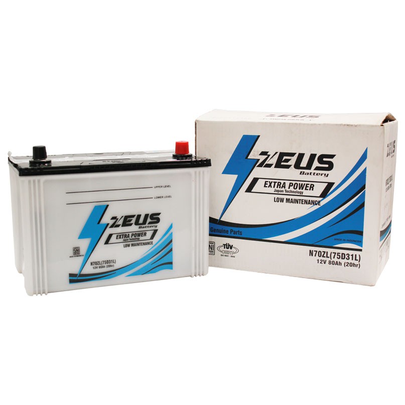 Jual Zeus N70ZL (75D31L) Aki Mitsubishi Pajero Sport Aki Basah 12v 80Ah