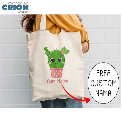 Totebag Blacu - Souvenir/Kado Cute Cartoon Cactus - Custom Nama- Crion