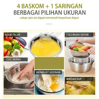 Micoe Baskom  Mangkuk dapur  Stainless Steel 1 Set isi 5 