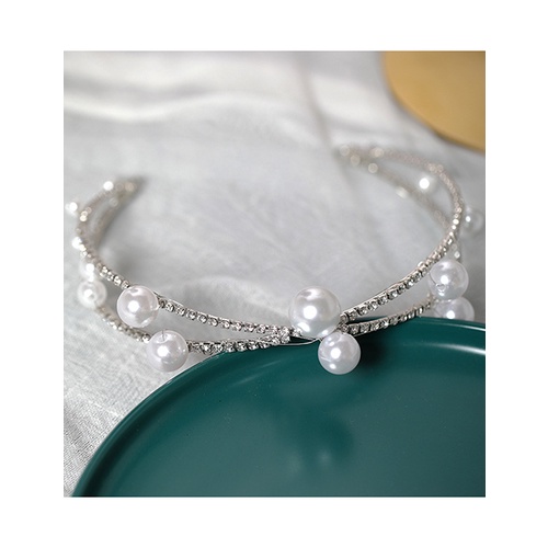 LRC Bando Fashion Silver Color Pearl Cross Rhinestone Alloy Hollow P65622