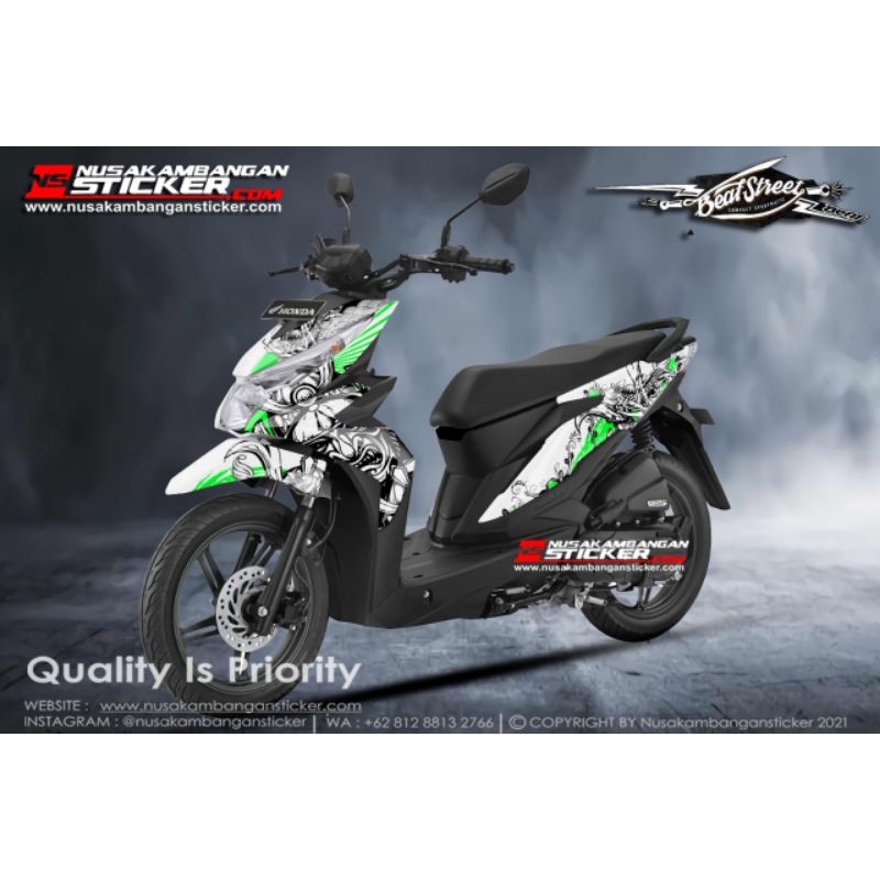 Decal Stiker Motor Honda Beat Street Full Body Batik Hijau Racing Team Sticker Custom Variasi Motif Karakter Original Qualitas Tinggi Kuat Tahan Lama Tranding Keren