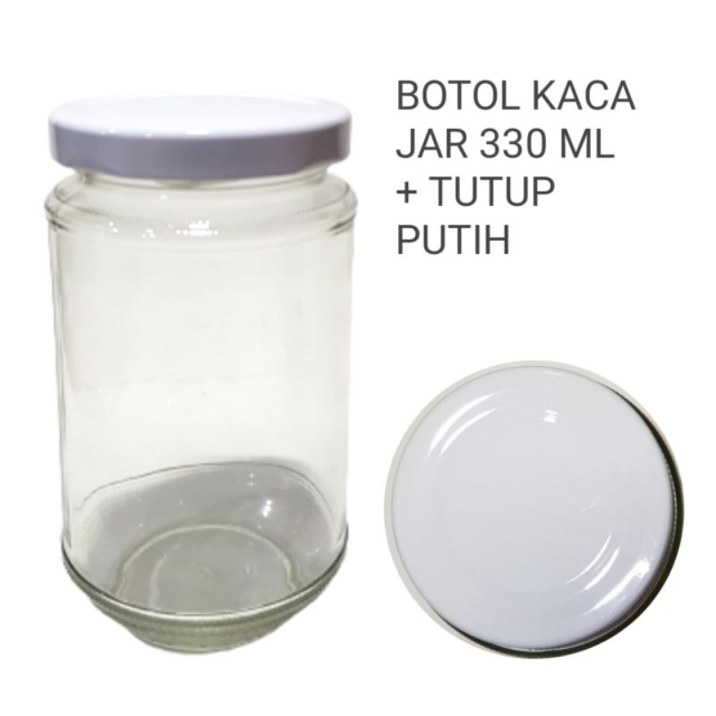 330ML BOTOL KACA  SILINDER JAR TOPLES KACA 330ML + TUTUP GOLD , TUTUP PUTIH , TUTUP HITAM jkt