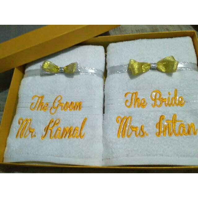 Handuk Bordir Nama Couple Pernikahan Kado Souvenir