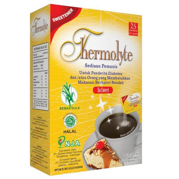 

(Star MaLL M 27Ma7Ci) Thermolyte Sweetener - Box isi 25 Sachet @ 1 Gram - Pemanis Pengganti Gula ✿