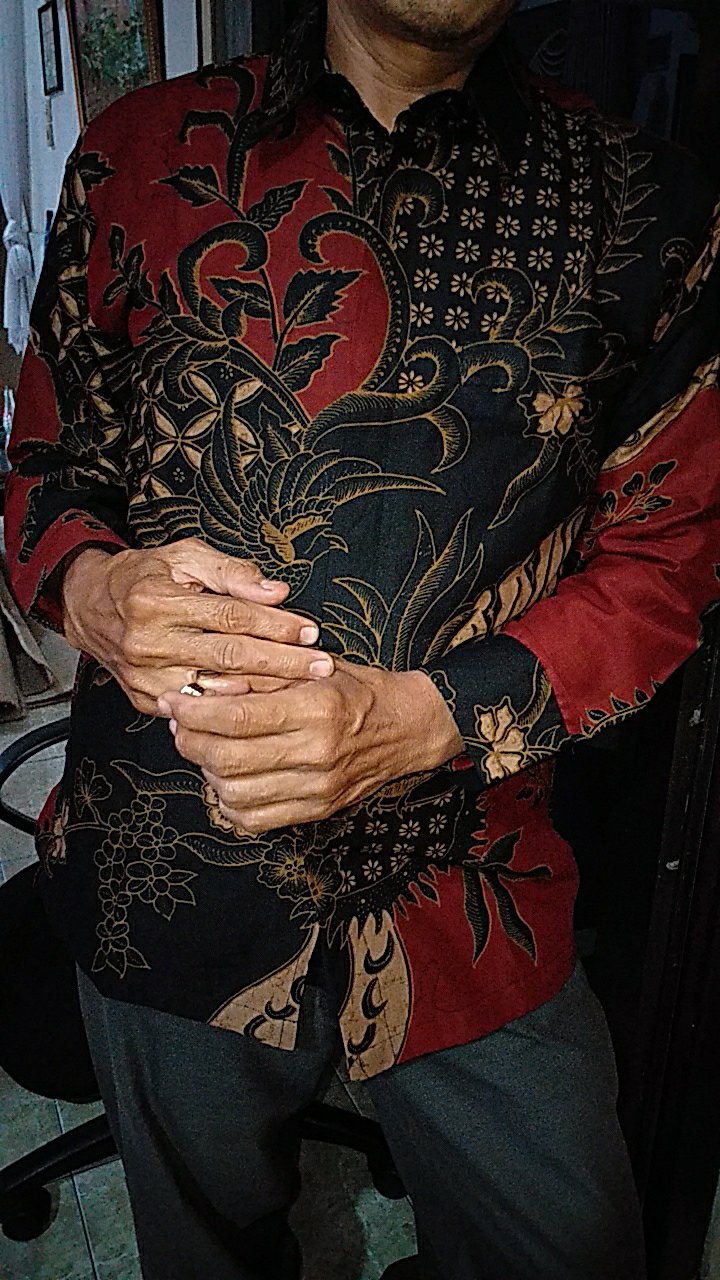 Kemeja Batik Pria Lengan Panjang Kawung Peksi Merah Full Furing Seragam Kantor Premium Modern Trendy