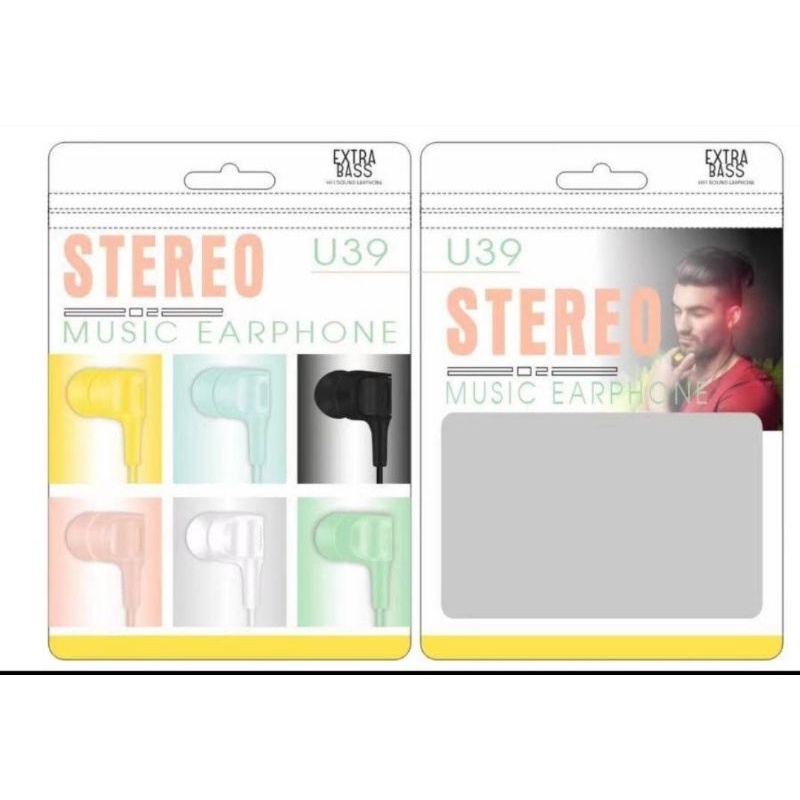 Handsfree U39 Macaron / Earphone Macaroon Matte Colour Extra Bass / Headset U39 Maccaron