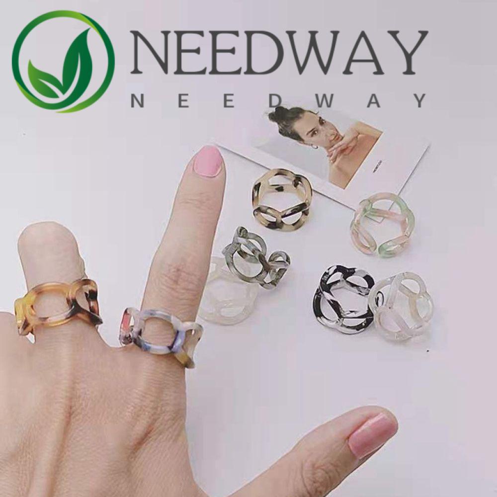 Needway  Elegant Open Finger Ring Trendy Cross Resin Rings Women Acetic Acid Fashion Jewelry Round Geometric Vintage Leopard