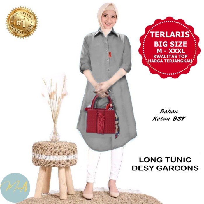 Tunik Wanita PANJANG COCOK UNTUK WANITA HAMIL DAN MENYUSUI ADA UKURAN JUMBO ABU MUDA XL S7N3 Baju Tu