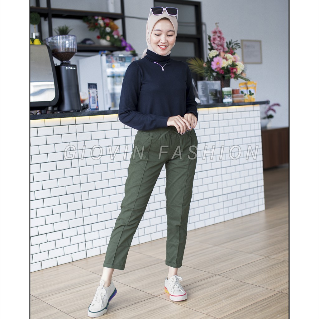  celana  panjang chinos  wanita  green army S 4L 40 90 kilo 