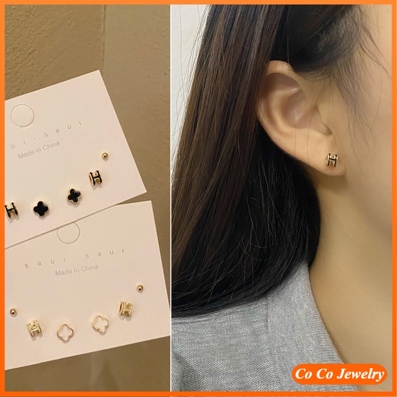 Set Anting Bentuk Daun Clover Gaya Korea Untuk Wanita